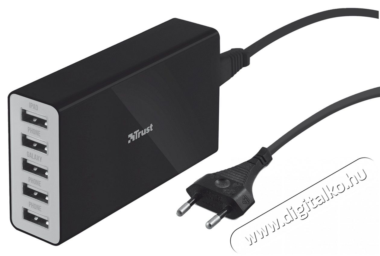 Trust 25W 5 portos hálózati töltő (20014) - fekete Mobil / Kommunikáció / Smart - Mobiltelefon kiegészítő / tok - Hálózati-, autós töltő - 316931