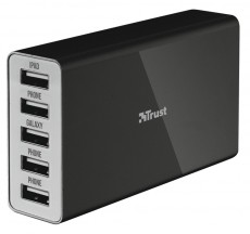 Trust 25W 5 portos hálózati töltő (20014) - fekete Mobil / Kommunikáció / Smart - Mobiltelefon kiegészítő / tok - Hálózati-, autós töltő - 316931