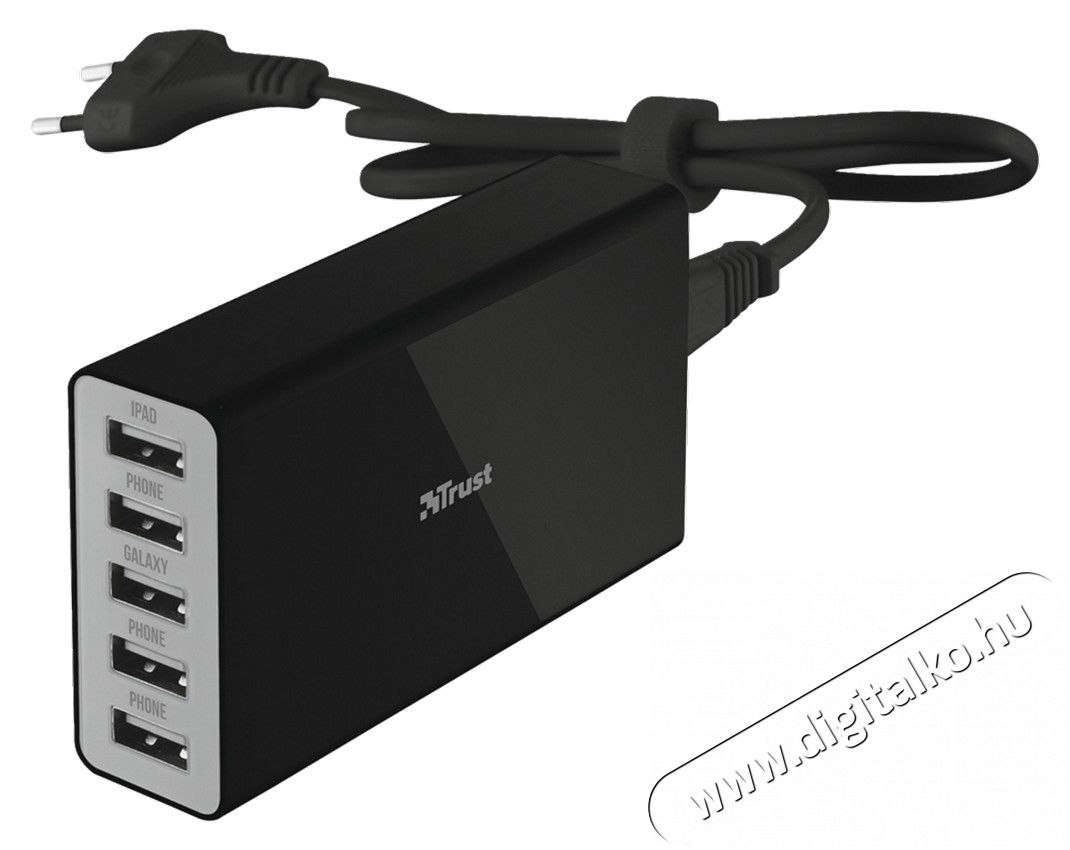 Trust 25W 5 portos hálózati töltő (20014) - fekete Mobil / Kommunikáció / Smart - Mobiltelefon kiegészítő / tok - Hálózati-, autós töltő - 316931