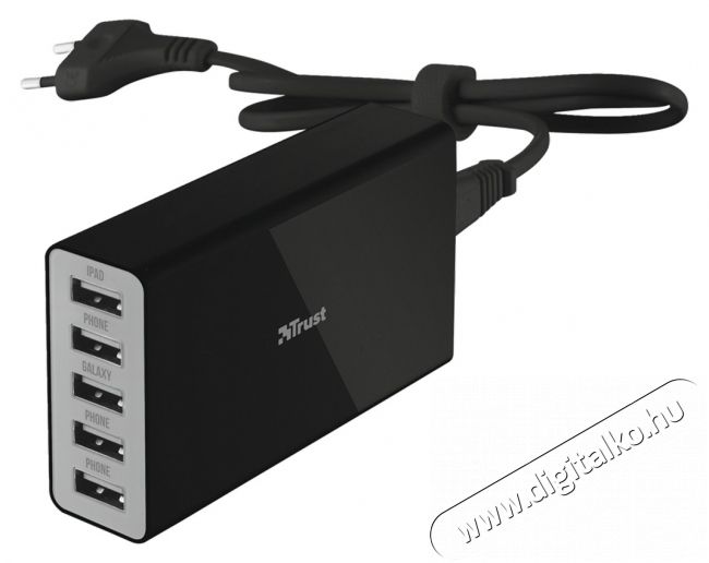 Trust 25W 5 portos hálózati töltő (20014) - fekete Mobil / Kommunikáció / Smart - Mobiltelefon kiegészítő / tok - Hálózati-, autós töltő - 316931