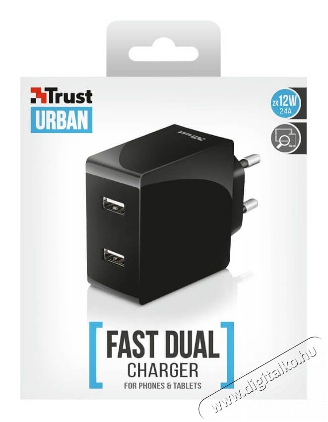 Trust Dupla USB fali töltő (21712) Mobil / Kommunikáció / Smart - Mobiltelefon kiegészítő / tok - Hálózati-, autós töltő - 318102