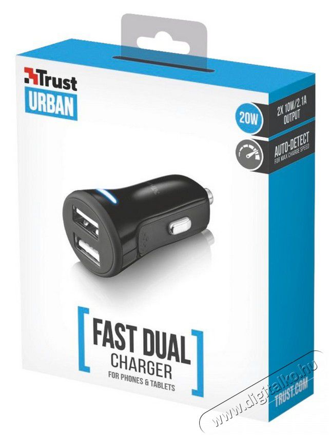 Trust autós töltő okostelefonokhoz és tabletekhez 2 USB port 20W fekete (20572) Mobil / Kommunikáció / Smart - Mobiltelefon kiegészítő / tok - Hálózati-, autós töltő - 334289
