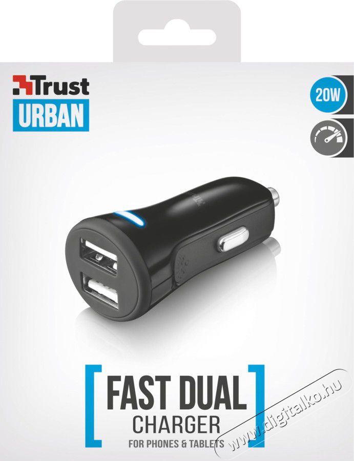 Trust autós töltő okostelefonokhoz és tabletekhez 2 USB port 20W fekete (20572) Mobil / Kommunikáció / Smart - Mobiltelefon kiegészítő / tok - Hálózati-, autós töltő - 334289
