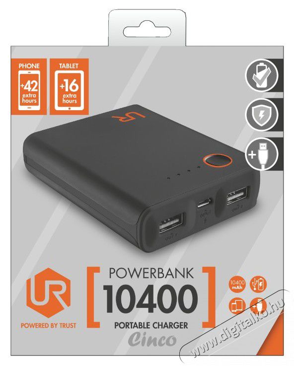 Trust Cinco PowerBank 10400mAh - fekete (20495) Mobil / Kommunikáció / Smart - Powerbank / Külső akkumulátor és töltő - 336982