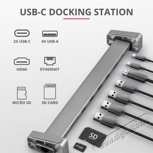 Trust Dalyx USB-C 10 az 1-ben multiport dokkoló Iroda és számítástechnika - Notebook kiegészítő - USB hub / elosztó - 368542