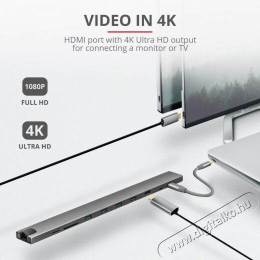 Trust Dalyx USB-C 10 az 1-ben multiport dokkoló Iroda és számítástechnika - Notebook kiegészítő - USB hub / elosztó - 368542