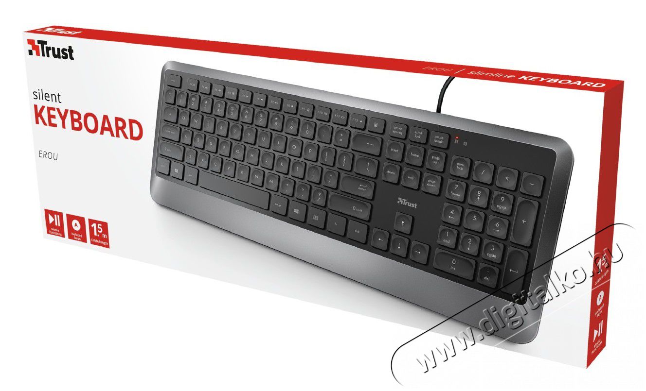 Trust Erou Silent USB HUN billentyűzet (23515) - fekete Iroda és számítástechnika - Billentyűzet / billentyűzet szett - Vezetékes - 351494