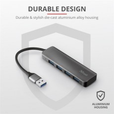 Trust Halyx 4 portos USB3.2 alumínium USB HUB Iroda és számítástechnika - Notebook kiegészítő - USB hub / elosztó - 368566