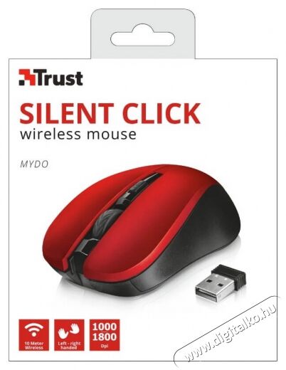 Trust Mydo Silent Click vezeték nélküli egér (21871) - piros Iroda és számítástechnika - Egér - Vezeték nélküli egér - 346121