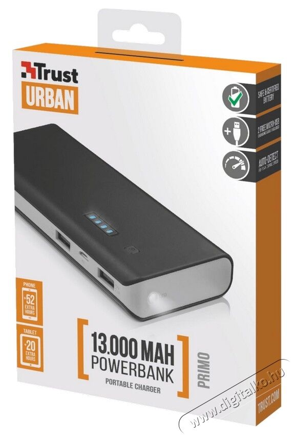 Trust Urban Primo Powerbank 13000mAh (21689) - fekete Mobil / Kommunikáció / Smart - Powerbank / Külső akkumulátor és töltő - 336634