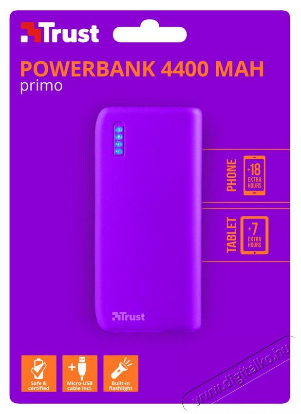 Trust Urban Primo Powerbank 4400mAh (22060) - neon lila Mobil / Kommunikáció / Smart - Powerbank / Külső akkumulátor és töltő - 327997