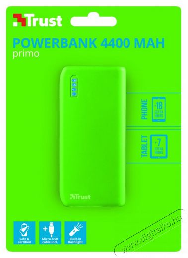 Trust Urban Primo Powerbank 4400mAh (22058) - neon zöld Mobil / Kommunikáció / Smart - Powerbank / Külső akkumulátor és töltő - 327999