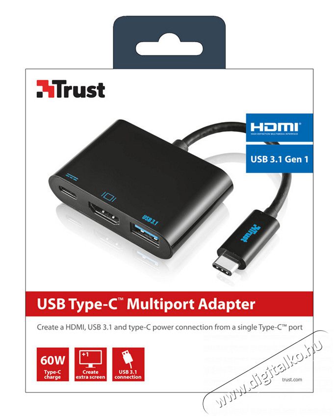 Trust USB-C Multiport Adapter - 21260 Iroda és számítástechnika - Notebook kiegészítő - USB hub / elosztó - 329255