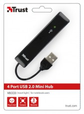 Trust Vecco 4 Port USB 2.0 Mini Hub (14591) - fekete Iroda és számítástechnika - Notebook kiegészítő - USB hub / elosztó - 317026