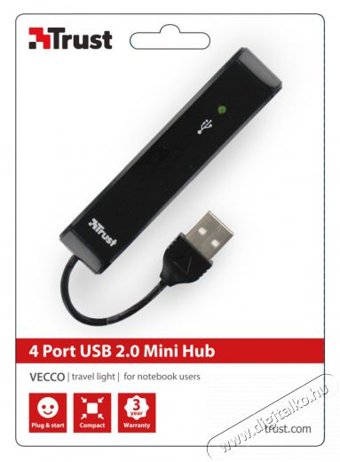 Trust Vecco 4 Port USB 2.0 Mini Hub (14591) - fekete Iroda és számítástechnika - Notebook kiegészítő - USB hub / elosztó - 317026