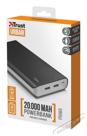 Trust Urban Primo Powerbank 20000mAh (21795) - fekete Mobil / Kommunikáció / Smart - Powerbank / Külső akkumulátor és töltő - 339672