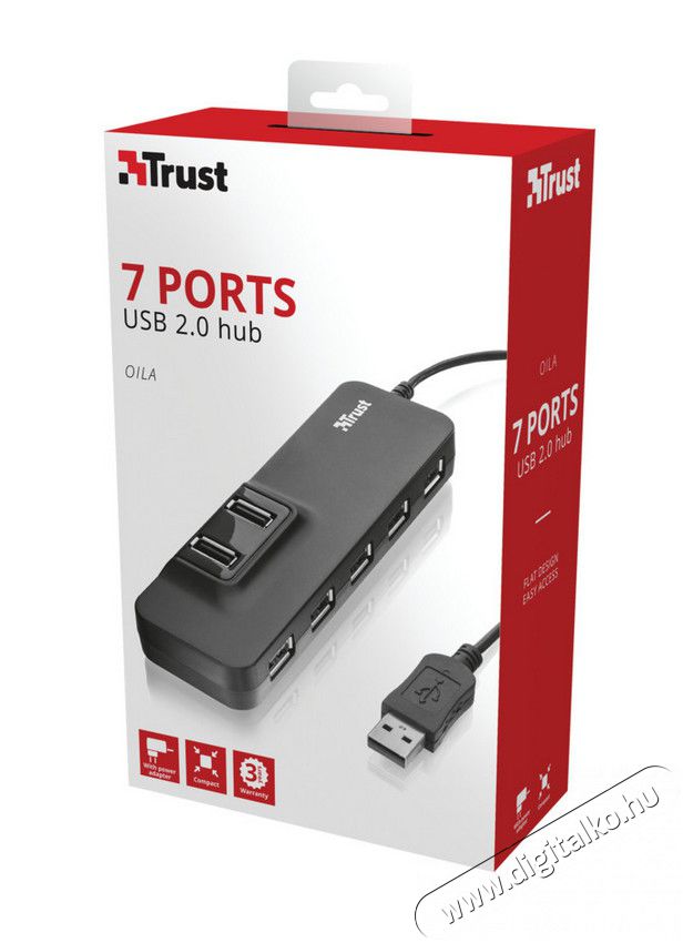 Trust Oila 7 portos USB 2.0 HUB (20576) Iroda és számítástechnika - Notebook kiegészítő - USB hub / elosztó - 318138