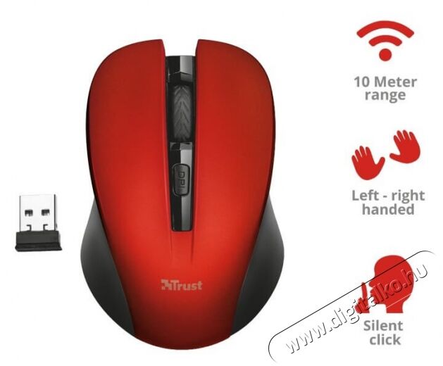 Trust Mydo Silent Click vezeték nélküli egér (21871) - piros Iroda és számítástechnika - Egér - Vezeték nélküli egér - 346121