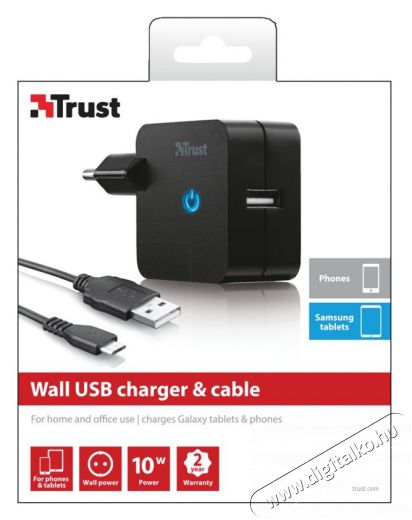 Trust 10W fali adapter + Samsung Galaxy kábel (19421) Mobil / Kommunikáció / Smart - Mobiltelefon kiegészítő / tok - Hálózati-, autós töltő - 320036