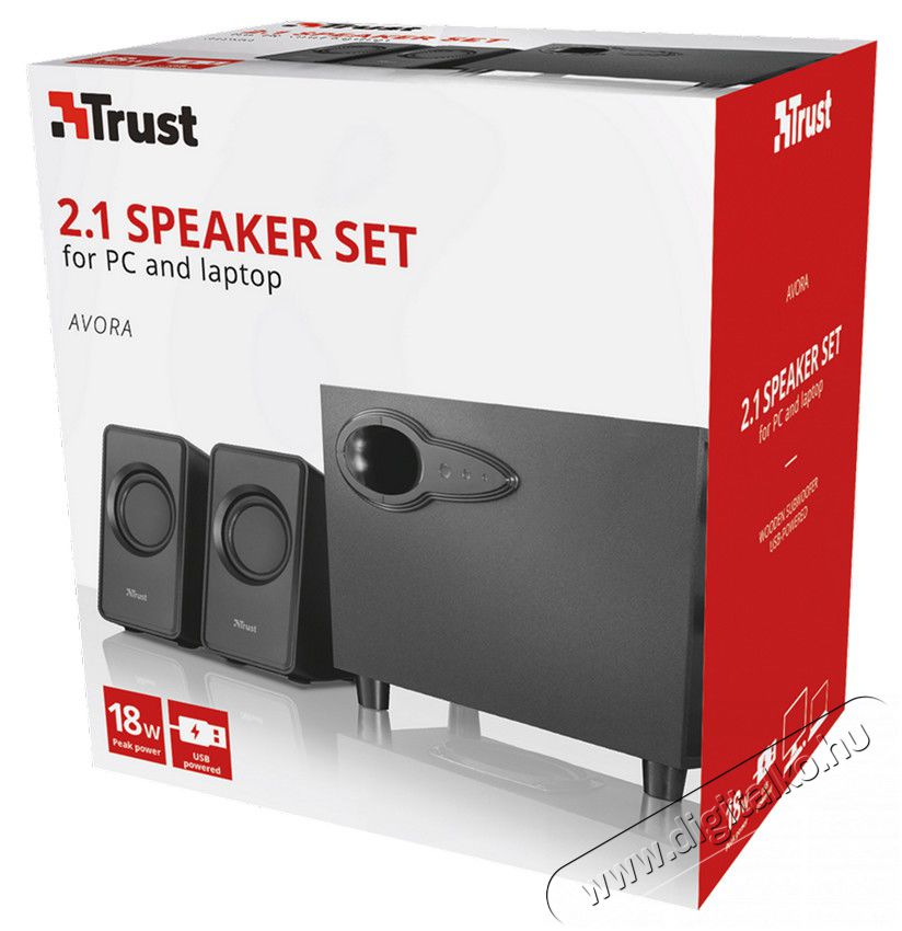 Trust Avora 2.1 Subwoofer Speaker Set jack 18W hangszóró (20442) Iroda és számítástechnika - PC hangszóró / hangfal - 313283