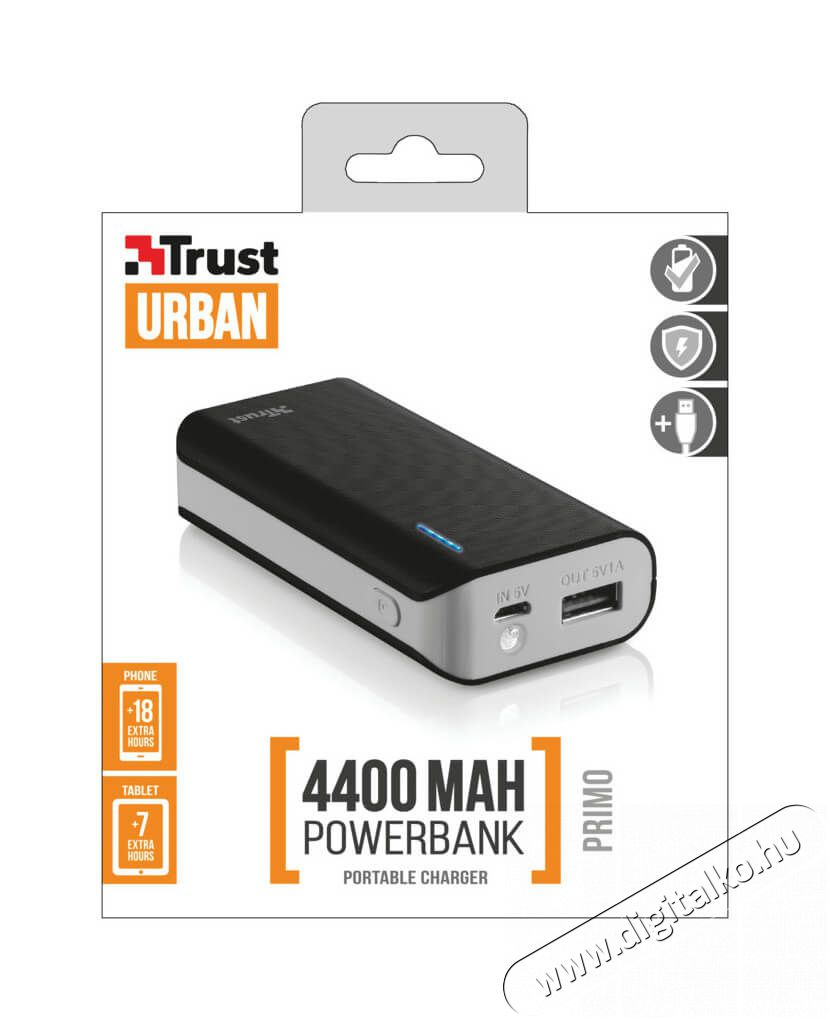 Trust Urban Primo Powerbank 4400mAh (21224) - fekete Mobil / Kommunikáció / Smart - Powerbank / Külső akkumulátor és töltő - 317017