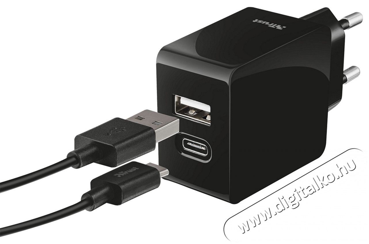 Trust USB-C és USB töltő (21589) Mobil / Kommunikáció / Smart - Mobiltelefon kiegészítő / tok - Hálózati-, autós töltő - 330970