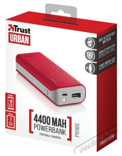 Trust Urban Primo Powerbank 4400mAh (21226) - piros Mobil / Kommunikáció / Smart - Powerbank / Külső akkumulátor és töltő - 313335