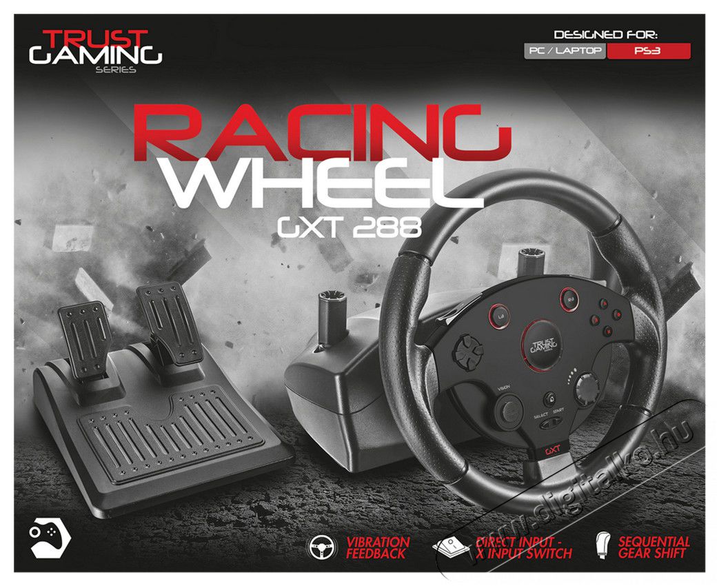 Trust GXT288 Force Vibration Steering Wheel PC/PS3 gamer kormány + pedál (20293) Iroda és számítástechnika - Számítógép tartozék - PC kontroller - 313300