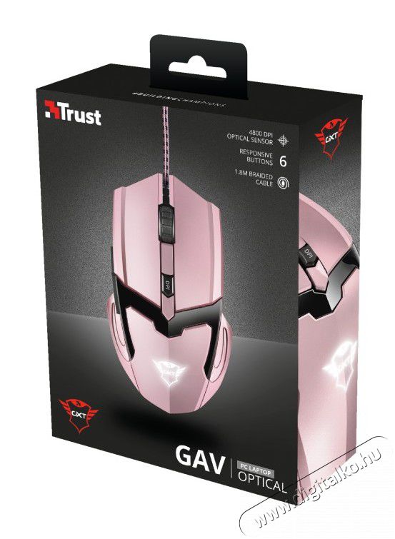 Trust GXT 101P Gav USB gamer egér (23093) - rózsaszín Iroda és számítástechnika - Egér - Vezetékes egér - 351496