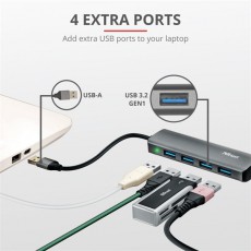 Trust Halyx 4 portos USB3.2 alumínium USB HUB Iroda és számítástechnika - Notebook kiegészítő - USB hub / elosztó - 368566