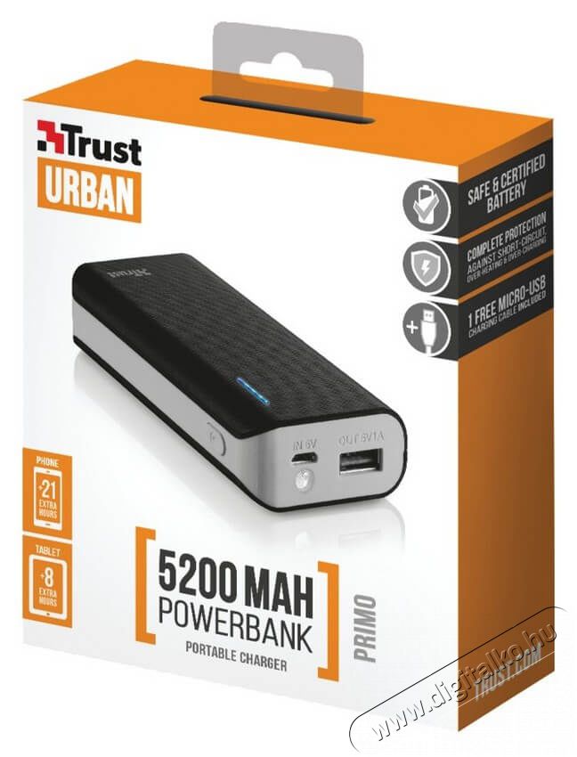 Trust Primo Powerbank 5200mAh (21635) - fekete Mobil / Kommunikáció / Smart - Powerbank / Külső akkumulátor és töltő - 322871