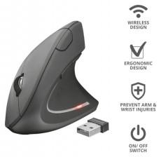 Trust Verto vezeték nélküli ergonómikus egér - fekete Iroda és számítástechnika - Egér - Vezeték nélküli egér - 368556