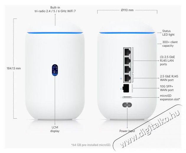 UBIQUITI UDR7 UniFi Dream Router 7 WiFi 7 Tri-band (Access Point, Switch, Tűzfal, Controller) h&aacute;l&oacute;zati eszk&ouml;z Iroda &eacute;s sz&aacute;m&iacute;t&aacute;stechnika - H&aacute;l&oacute;zat - Router - 516254