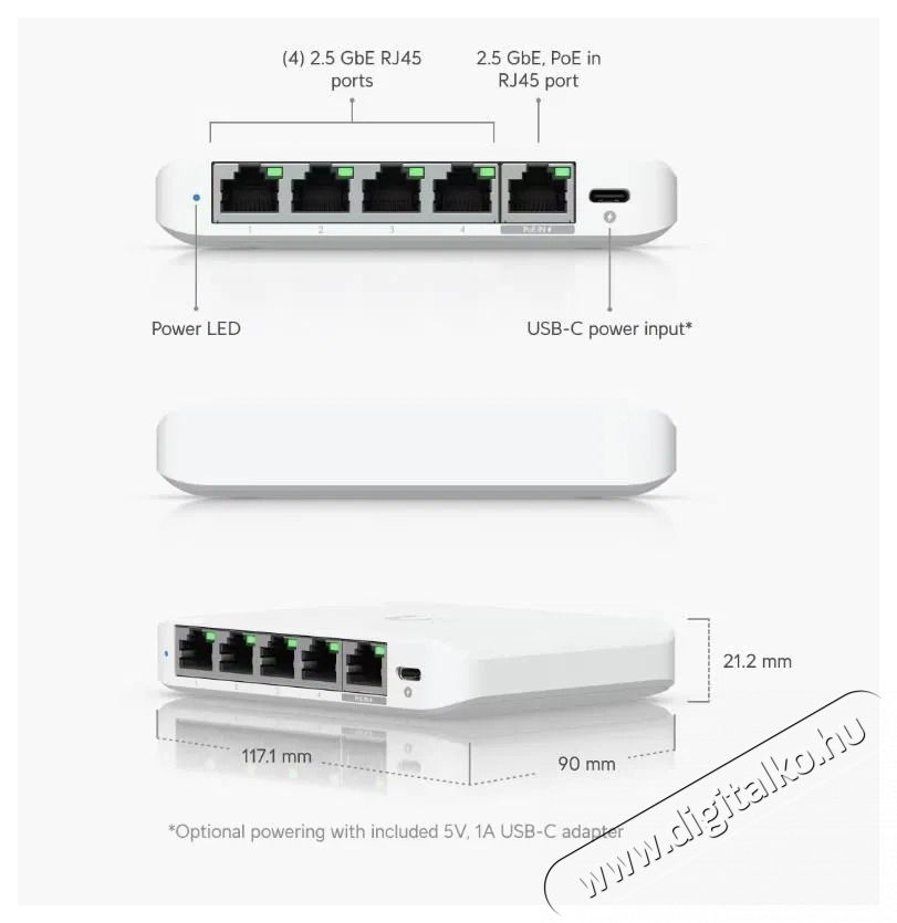 UBIQUITI UniFi Switch Flex Mini 2.5G Iroda &eacute;s sz&aacute;m&iacute;t&aacute;stechnika - H&aacute;l&oacute;zat - Switch - 532822