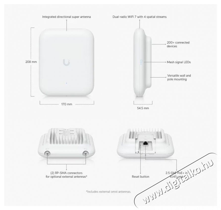 UBIQUITI UniFi U7 Outdoor WiFi Access point Iroda &eacute;s sz&aacute;m&iacute;t&aacute;stechnika - H&aacute;l&oacute;zat - Lefedetts&eacute;gn&ouml;velő / jeltov&aacute;bb&iacute;t&oacute; - 532823