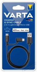 Varta 57943101401 1m 2in1 USB - microUSB/Lightning fekete adat- és töltőkábel Iroda és számítástechnika - Számítógép tartozék - USB kábel - 403874