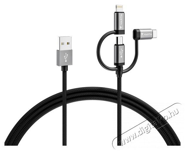 Varta 57937101111 2m 12W 3in1 USB A - Lightning/microUSB/Type C adat- és töltőkábel Akkuk és töltők - Li-ion akkumulátor és töltő (gyári) - Töltő / hálózati adapter - 508286