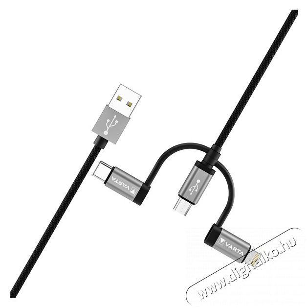 Varta 57937101111 2m 12W 3in1 USB A - Lightning/microUSB/Type C adat- és töltőkábel Akkuk és töltők - Li-ion akkumulátor és töltő (gyári) - Töltő / hálózati adapter - 508286