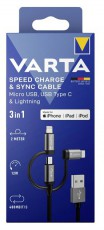 Varta 57937101111 2m 12W 3in1 USB A - Lightning/microUSB/Type C adat- és töltőkábel Akkuk és töltők - Li-ion akkumulátor és töltő (gyári) - Töltő / hálózati adapter - 508286