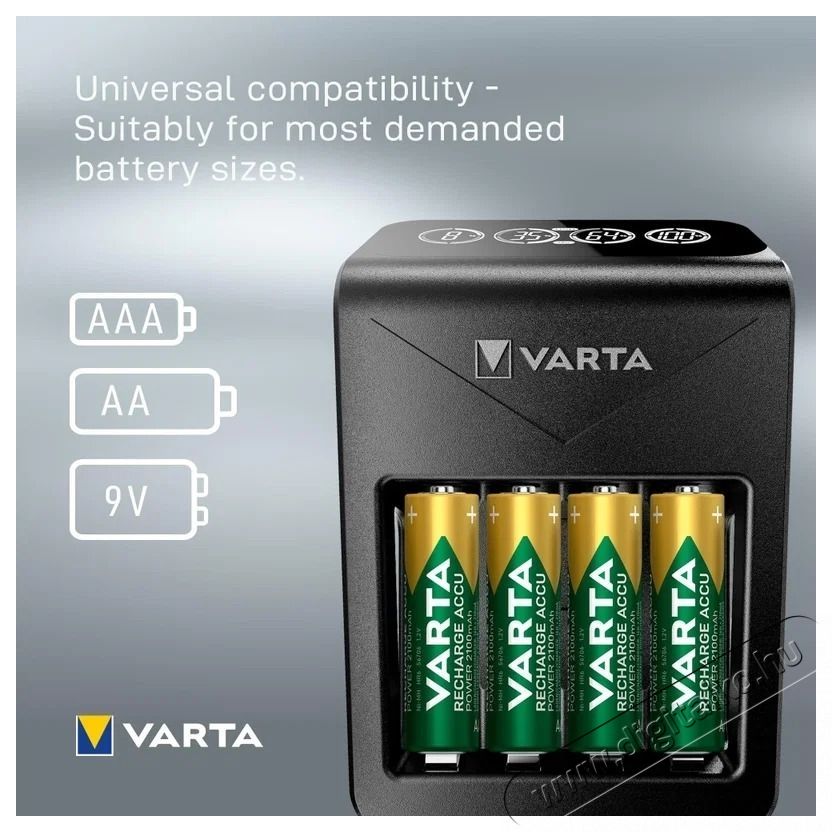 Varta LCD Plug Charger+ T&ouml;ltő + 4x AA 56706 2100 mAh Akkuk &eacute;s t&ouml;ltők - Elem m&eacute;retű akku &eacute;s t&ouml;ltő - Szettben - 538048