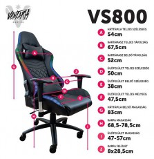 VENTARIS VS800LED LED Világítással fekete gamer szék Iroda és számítástechnika - Egyéb számítástechnikai termék - 394849