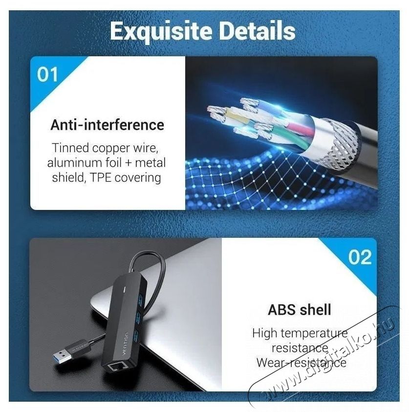 Vention 3-Port USB 3.0 Hub with Gigabit Ethernet Adapter, 0.15M - fekete Iroda &eacute;s sz&aacute;m&iacute;t&aacute;stechnika - Notebook kieg&eacute;sz&iacute;tő - Egy&eacute;b notebook kieg&eacute;sz&iacute;tő - 532831