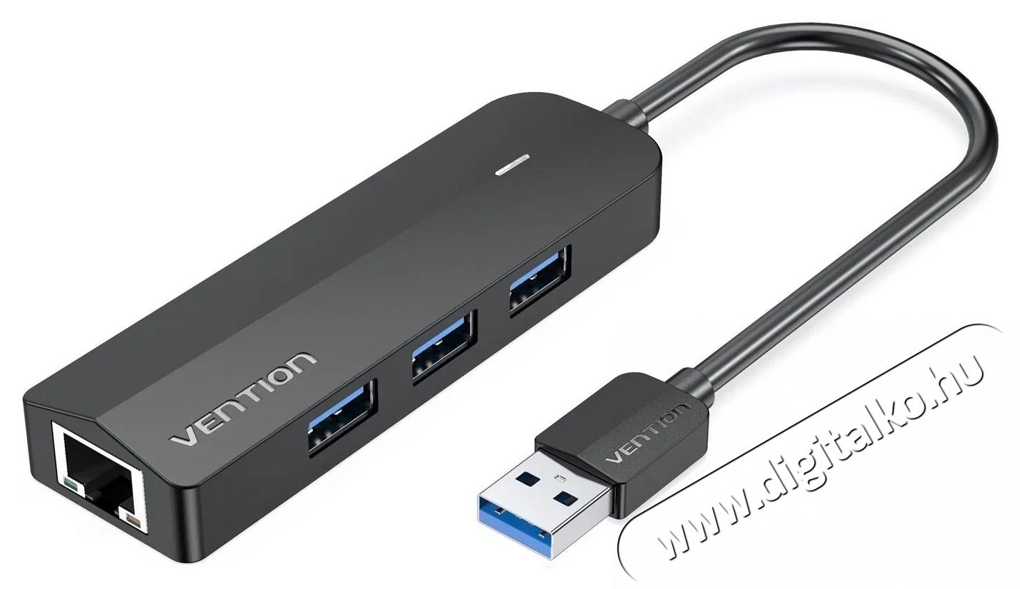 Vention 3-Port USB 3.0 Hub with Gigabit Ethernet Adapter, 0.15M - fekete Iroda &eacute;s sz&aacute;m&iacute;t&aacute;stechnika - Notebook kieg&eacute;sz&iacute;tő - Egy&eacute;b notebook kieg&eacute;sz&iacute;tő - 532831