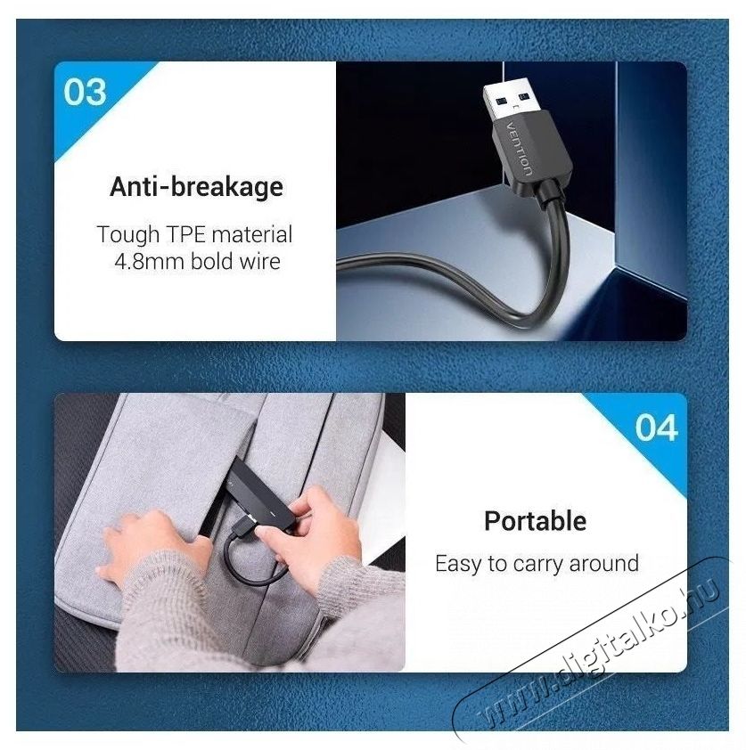 Vention 3-Port USB 3.0 Hub with Gigabit Ethernet Adapter, 0.15M - fekete Iroda &eacute;s sz&aacute;m&iacute;t&aacute;stechnika - Notebook kieg&eacute;sz&iacute;tő - Egy&eacute;b notebook kieg&eacute;sz&iacute;tő - 532831
