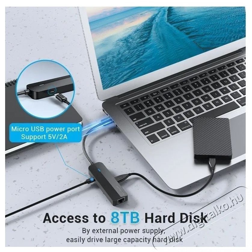 Vention 3-Port USB 3.0 Hub with Gigabit Ethernet Adapter, 0.15M - fekete Iroda &eacute;s sz&aacute;m&iacute;t&aacute;stechnika - Notebook kieg&eacute;sz&iacute;tő - Egy&eacute;b notebook kieg&eacute;sz&iacute;tő - 532831