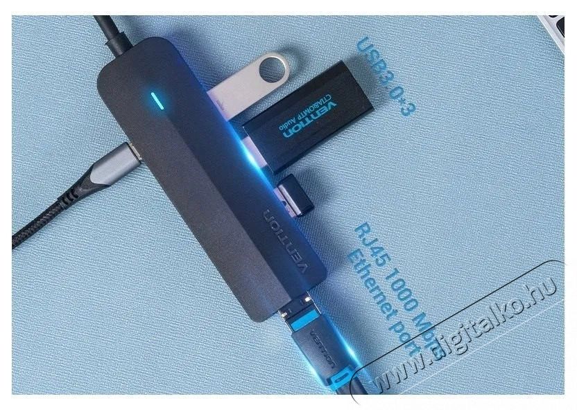 Vention Type-C (USB-C) to 3&times; USB 3.0 / RJ45 / Micro-B HUB 0.15M Black ABS Type Iroda &eacute;s sz&aacute;m&iacute;t&aacute;stechnika - Notebook kieg&eacute;sz&iacute;tő - Egy&eacute;b notebook kieg&eacute;sz&iacute;tő - 532827