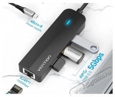 Vention Type-C (USB-C) to 3&times; USB 3.0 / RJ45 / Micro-B HUB 0.15M Black ABS Type Iroda &eacute;s sz&aacute;m&iacute;t&aacute;stechnika - Notebook kieg&eacute;sz&iacute;tő - Egy&eacute;b notebook kieg&eacute;sz&iacute;tő - 532827