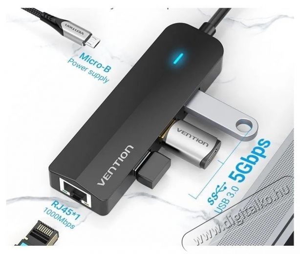Vention Type-C (USB-C) to 3&times; USB 3.0 / RJ45 / Micro-B HUB 0.15M Black ABS Type Iroda &eacute;s sz&aacute;m&iacute;t&aacute;stechnika - Notebook kieg&eacute;sz&iacute;tő - Egy&eacute;b notebook kieg&eacute;sz&iacute;tő - 532827
