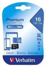 VERBATIM Memóriakártya, Micro SDHC, 16GB, Class 10, adapterrel Memória kártya / Pendrive - MicroSD / MicroSDHC kártya - 485699