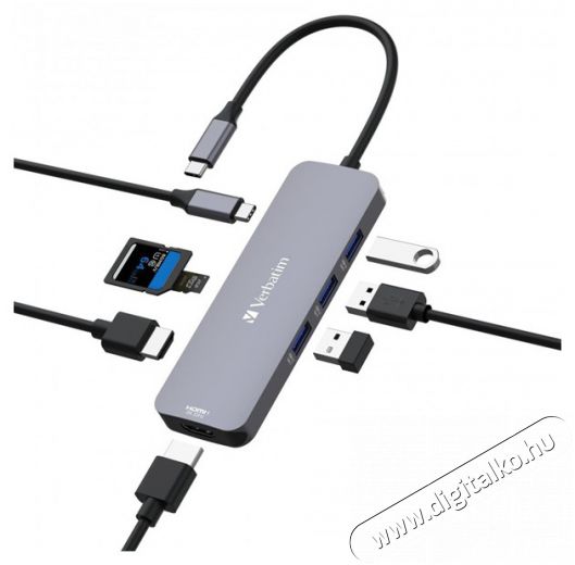 VERBATIM 32151 USB-C Pro Multiport CMH-08 8in1 ezüst HUB Iroda és számítástechnika - Notebook kiegészítő - USB hub / elosztó - 507640